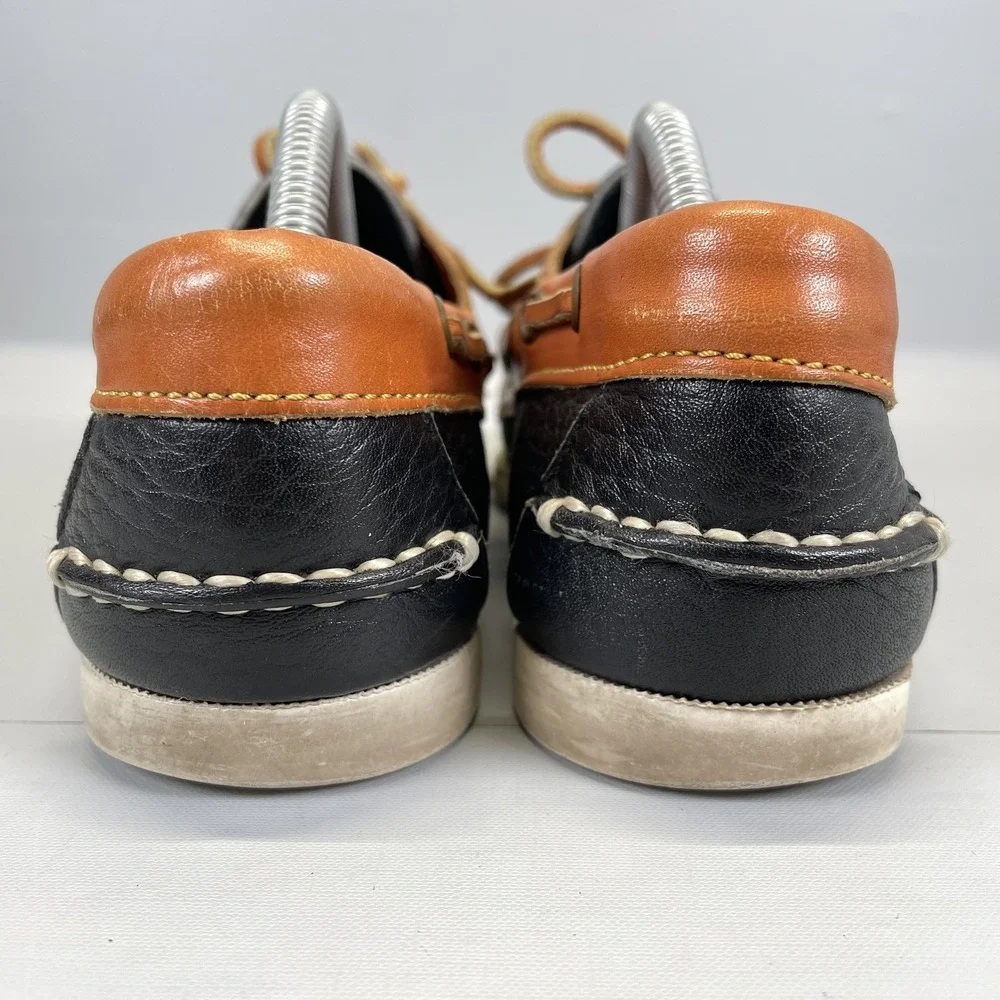 Vtg Dooney & Bourke Boat Shoes Mens Size 8 M Brown Black Leather Deck Loafers